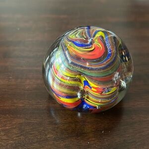 Murano Art Glass Paperweight Bubble Swirl Metallic Flecks Multicolor2.5”Desk